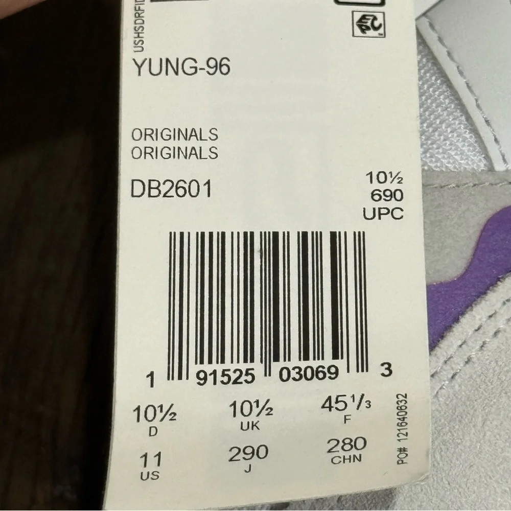 Adidas Yung-96 Cloud White Active Purple Sneaker Size 11 Men